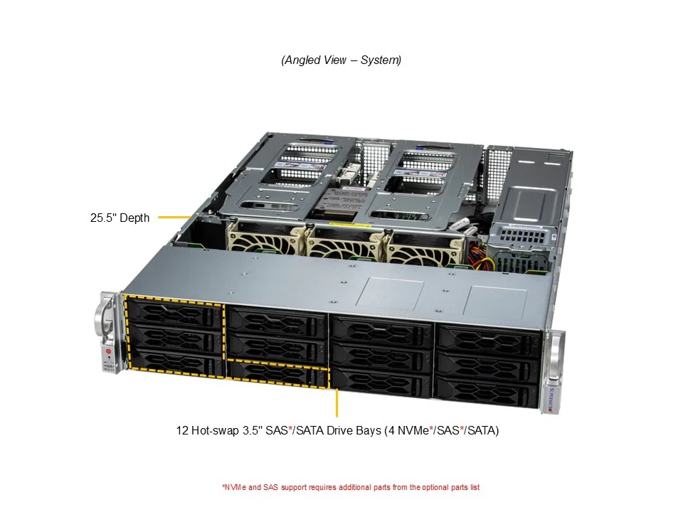 Сервер Supermicro CloudDC A+ Server 2U 2015CS-TNR 1x Genoa 9334/ 12x32Gb/ 2x960Gb M.2/12x24TB SAS/ S3816L-L16iT/ 2x10GbSFP+